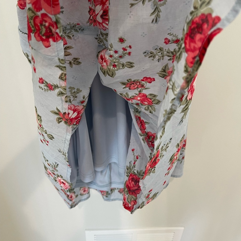 NSR blue with pink floral summer knee length dress size S Prairie Cottagecore - Picture 8 of 10